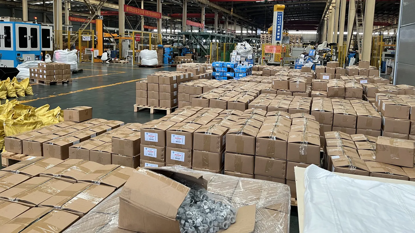 Packing and order preparation area with palletized goods